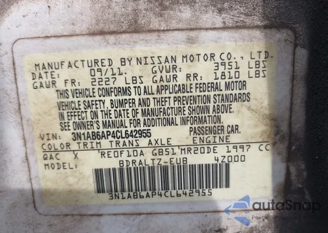 2012 Nissan Sentra 2.0 Sr z USA, uszkodzony, nr VIN 3N1AB6AP4CL642955